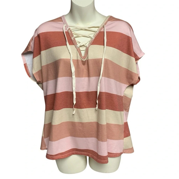 Fantastic Fawn pink/orange striped top size small but would fit up - Picture 1 of 8